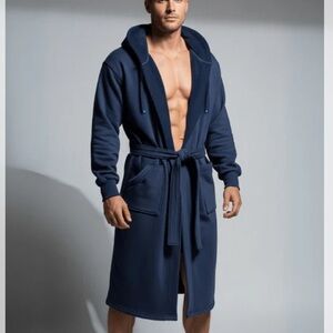 Men's Navy Hooded DudeRobe with Attached Belt & Hood NWT